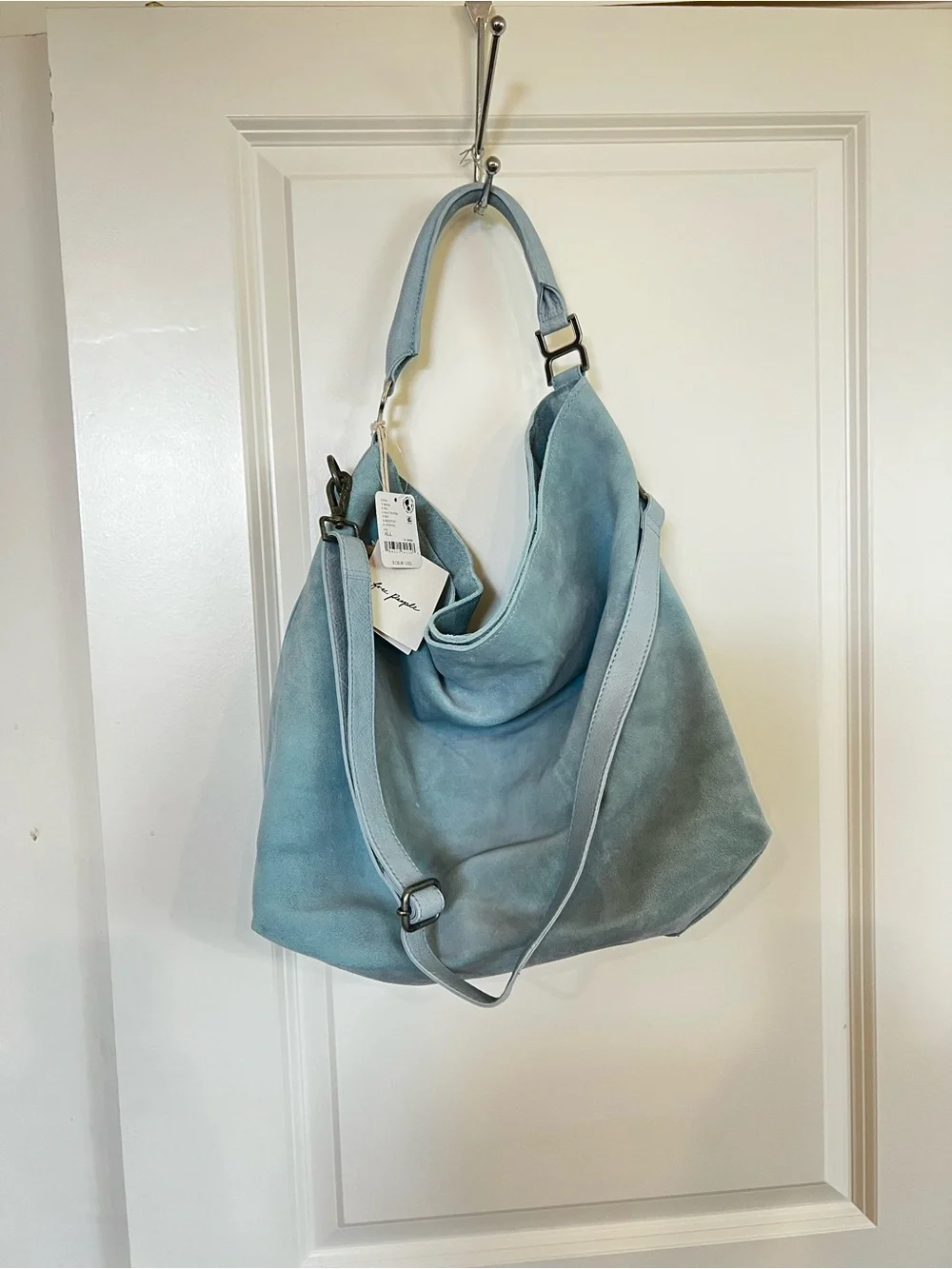 NWT Free People Suzie Suede Soft Light Blue Leather Shoulder Bag